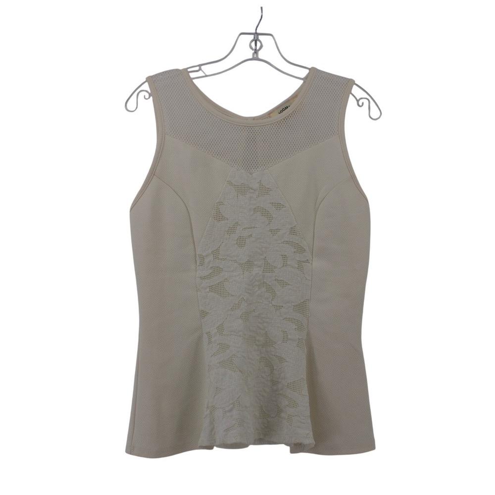 Joompy Tank Top Womens Large‎ Cream Floral Lace Mesh Keyhole Peplum EW08238